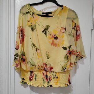 Cynthia Steffe Flower Yellow Top Cinched Waist Womens size Large